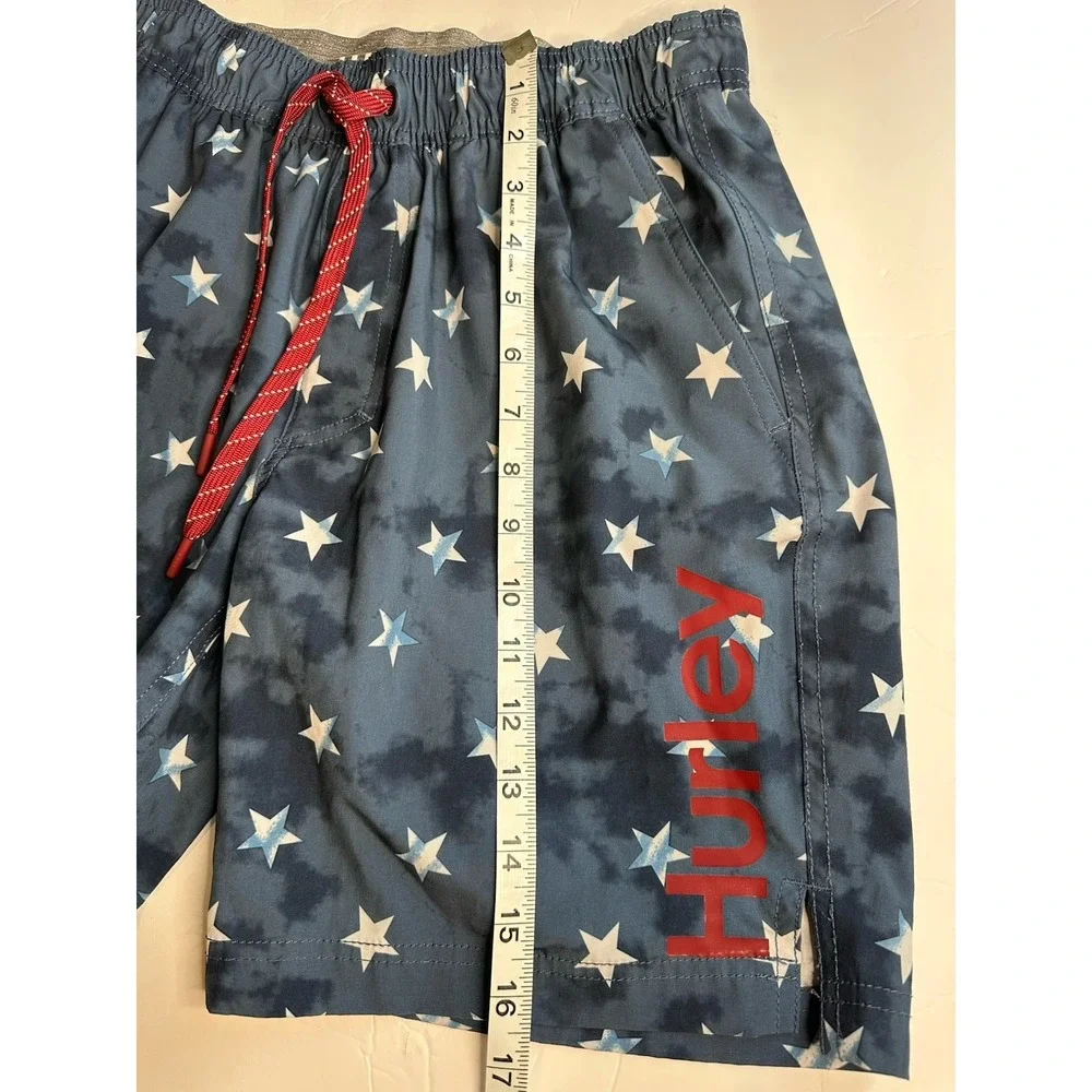 Hurley Men's Swim Trunks Small Blue Star Print Tie Dye Mesh‎ Lined Drawstring